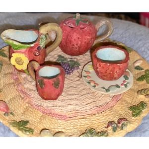 Vintage Albert E Price Miniature Strawberry Tea Set 7 Piece